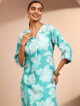 Blue Printed Cotton Blend Co-Ord Set