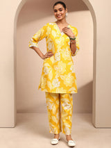 Yellow Printed Cotton Blend Co-Ord Set