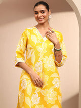 Yellow Printed Cotton Blend Co-Ord Set