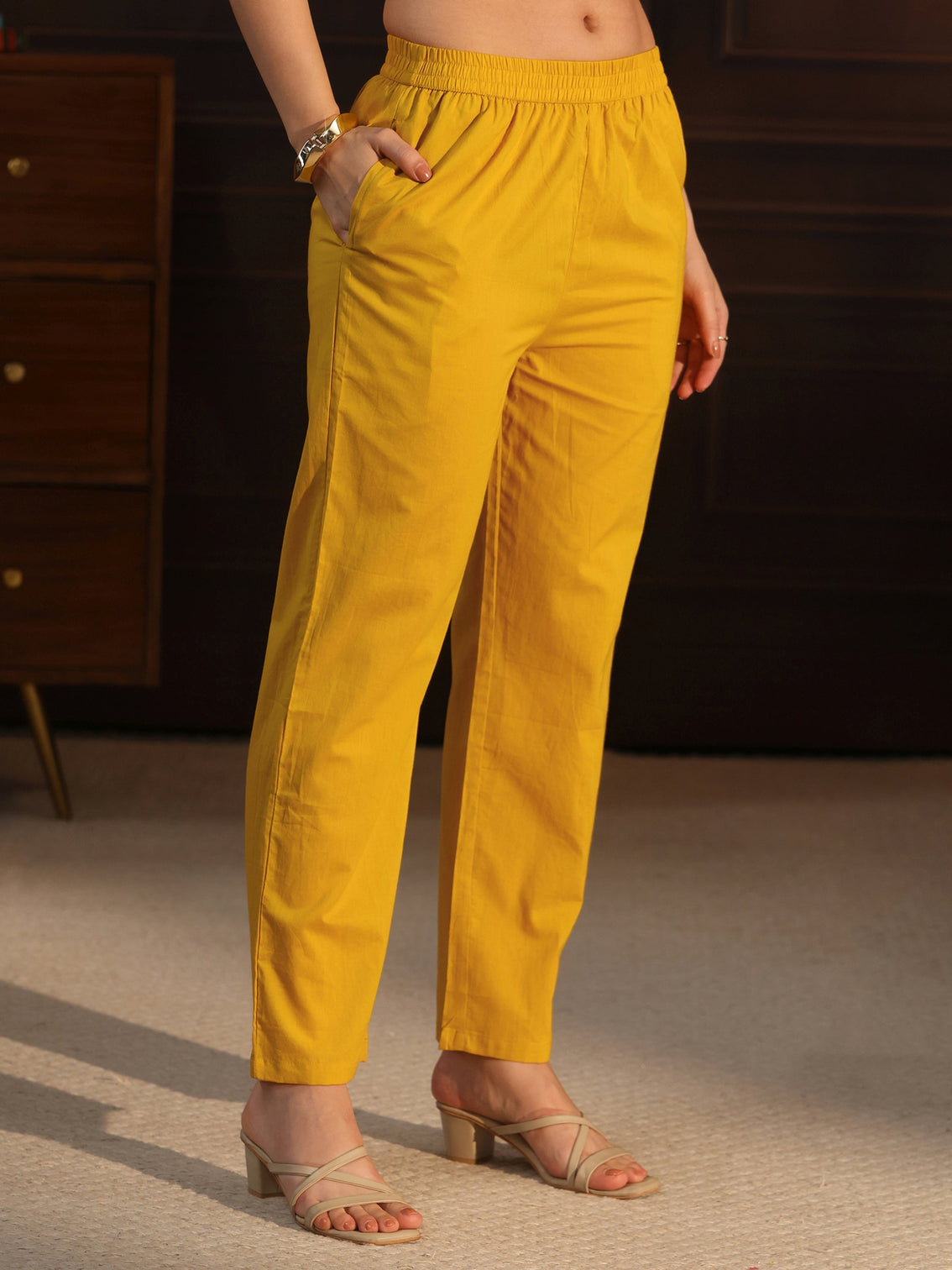 Mameraa Mustard Tribal Printed Cotton Straight Suit Set