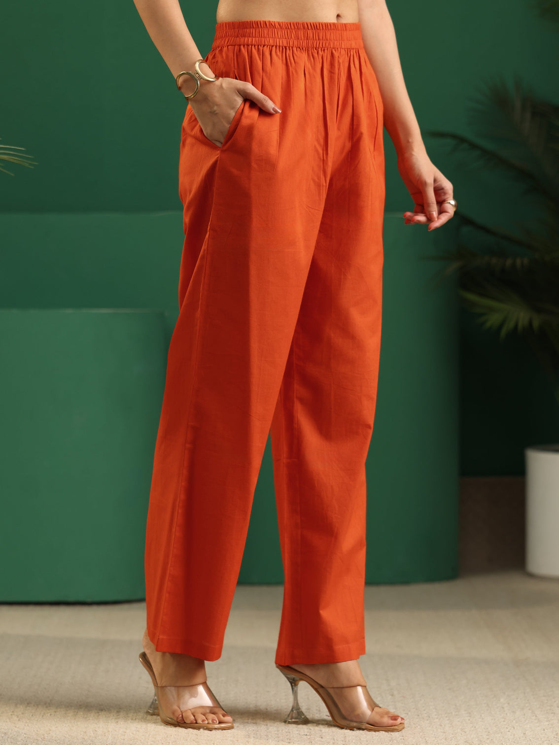 Mameraa Orange Heritage Print Cotton Straight Suit Set