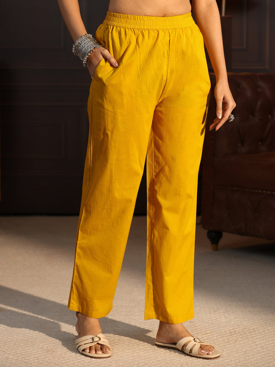 Mameraa Mustard Tribal Printed Cotton Straight Suit Set