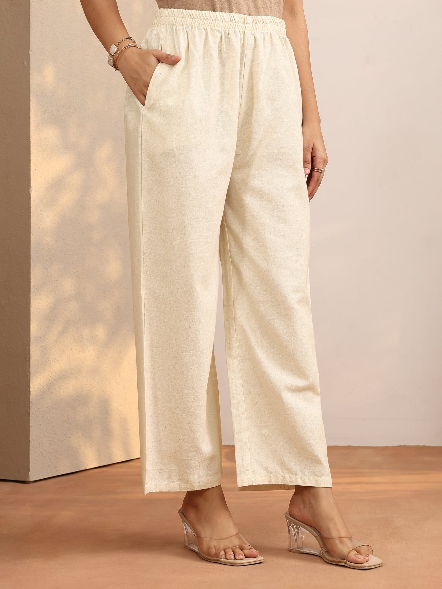 Libas Off White Embroidered Cotton Blend Straight Kurta Set