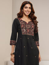 Libas Black Ethnic Printed Cotton Straight Suit Set with Dupatta