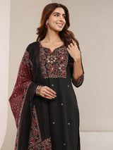 Libas Black Ethnic Printed Cotton Straight Suit Set with Dupatta