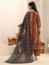 Libas Brown Geometric Printed Cotton Blend Straight Suit Set With Dupatta