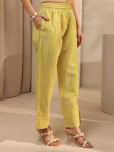 Yellow Abstract Printed Cotton Straight Suit Set With Dupatta