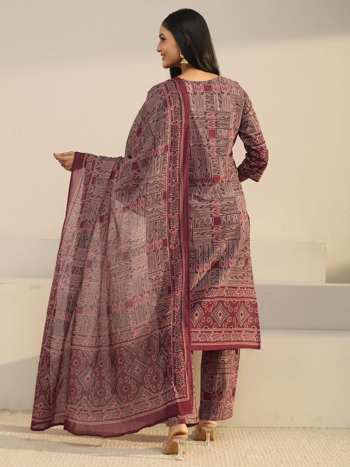 Mameraa Rust Brown Ajrakh Printed Cotton Straight Suit Set