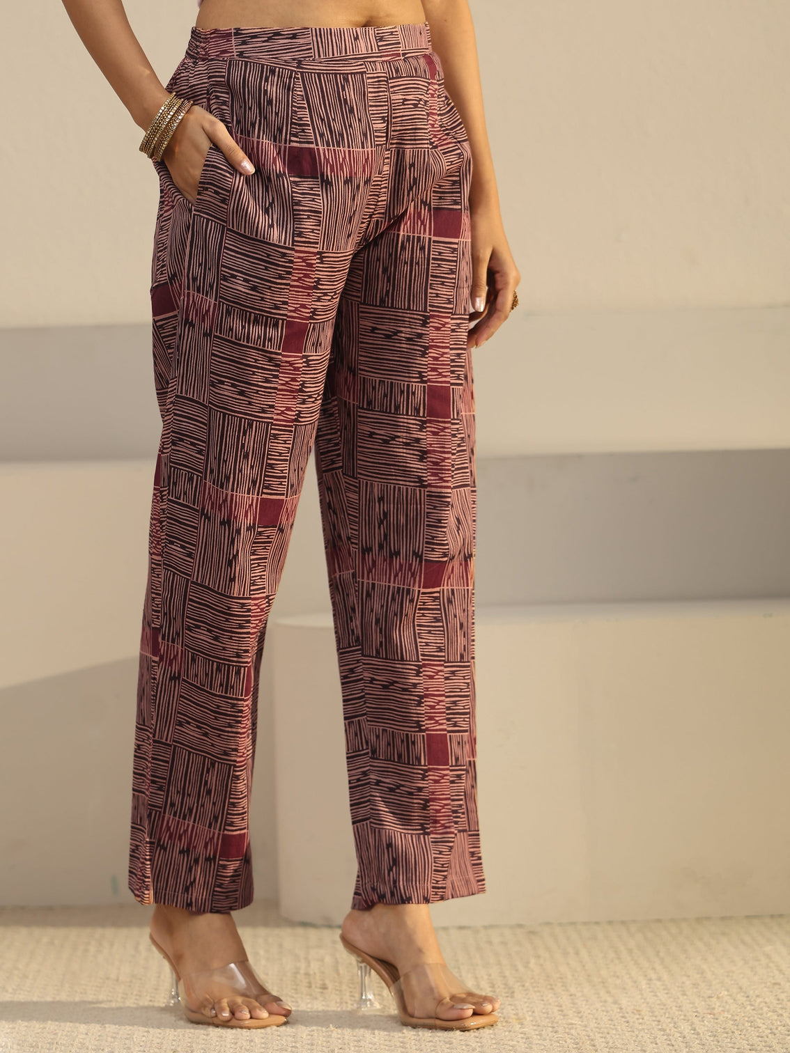 Mameraa Rust Brown Ajrakh Printed Cotton Straight Suit Set