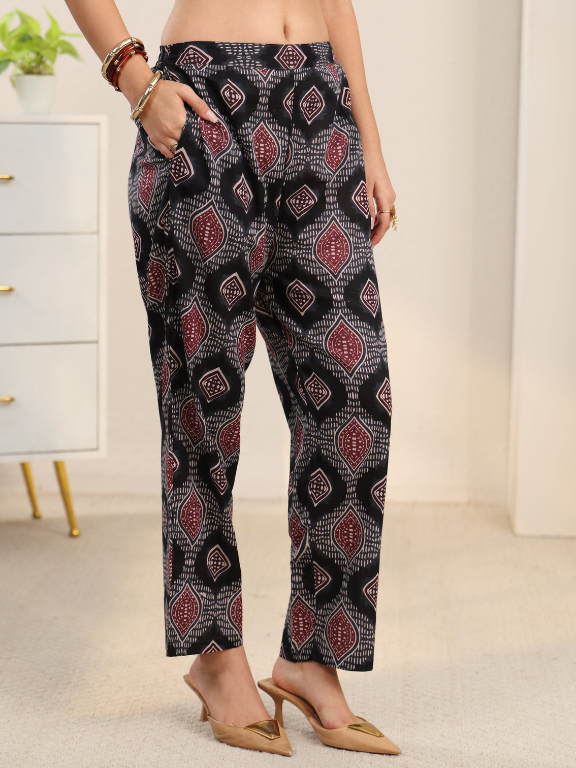 Mameraa Black Ajrakh Cotton Straight Suit Set