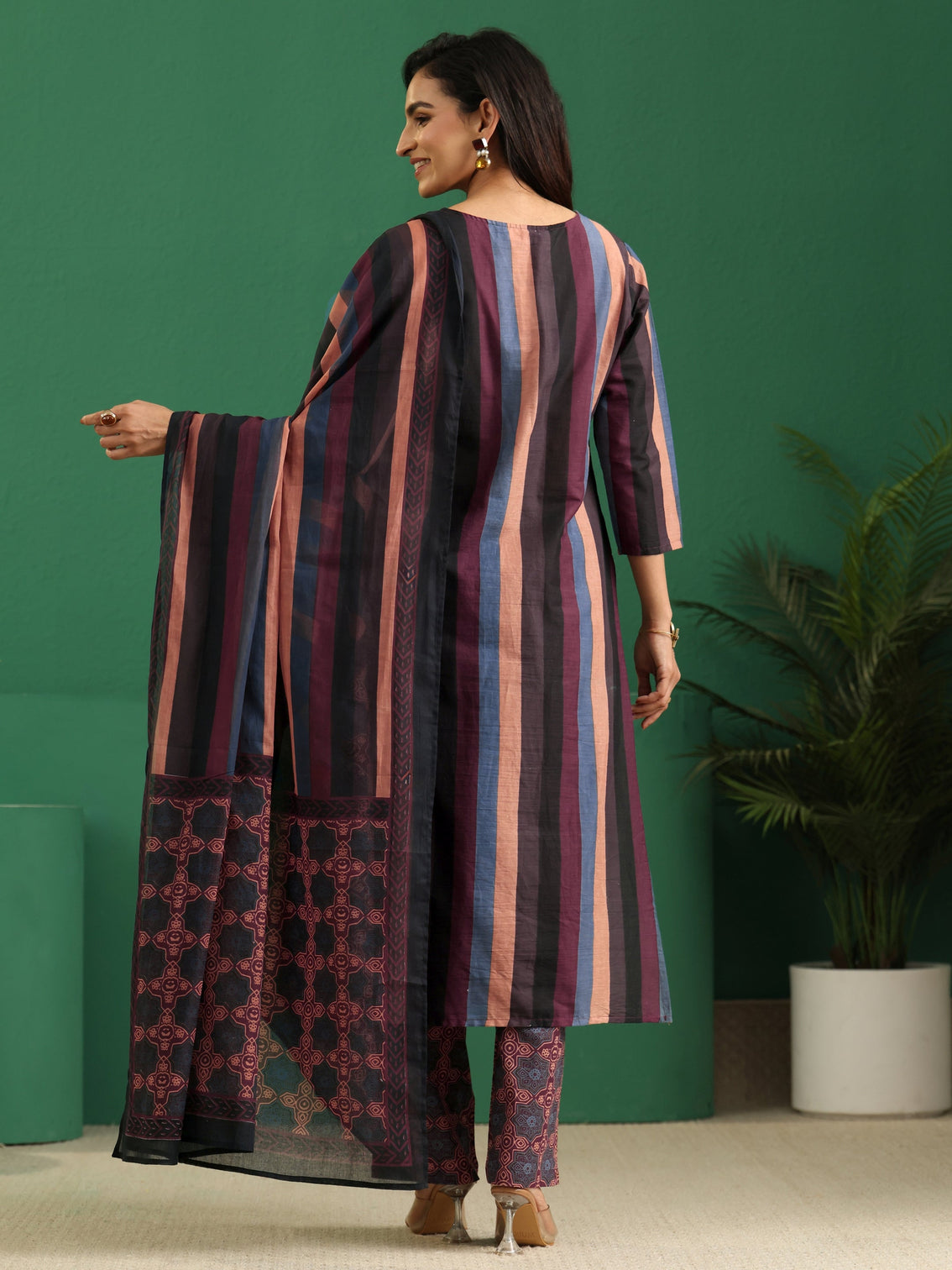 Mameraa Multi Colour Ajrakh Cotton Straight Suit Set