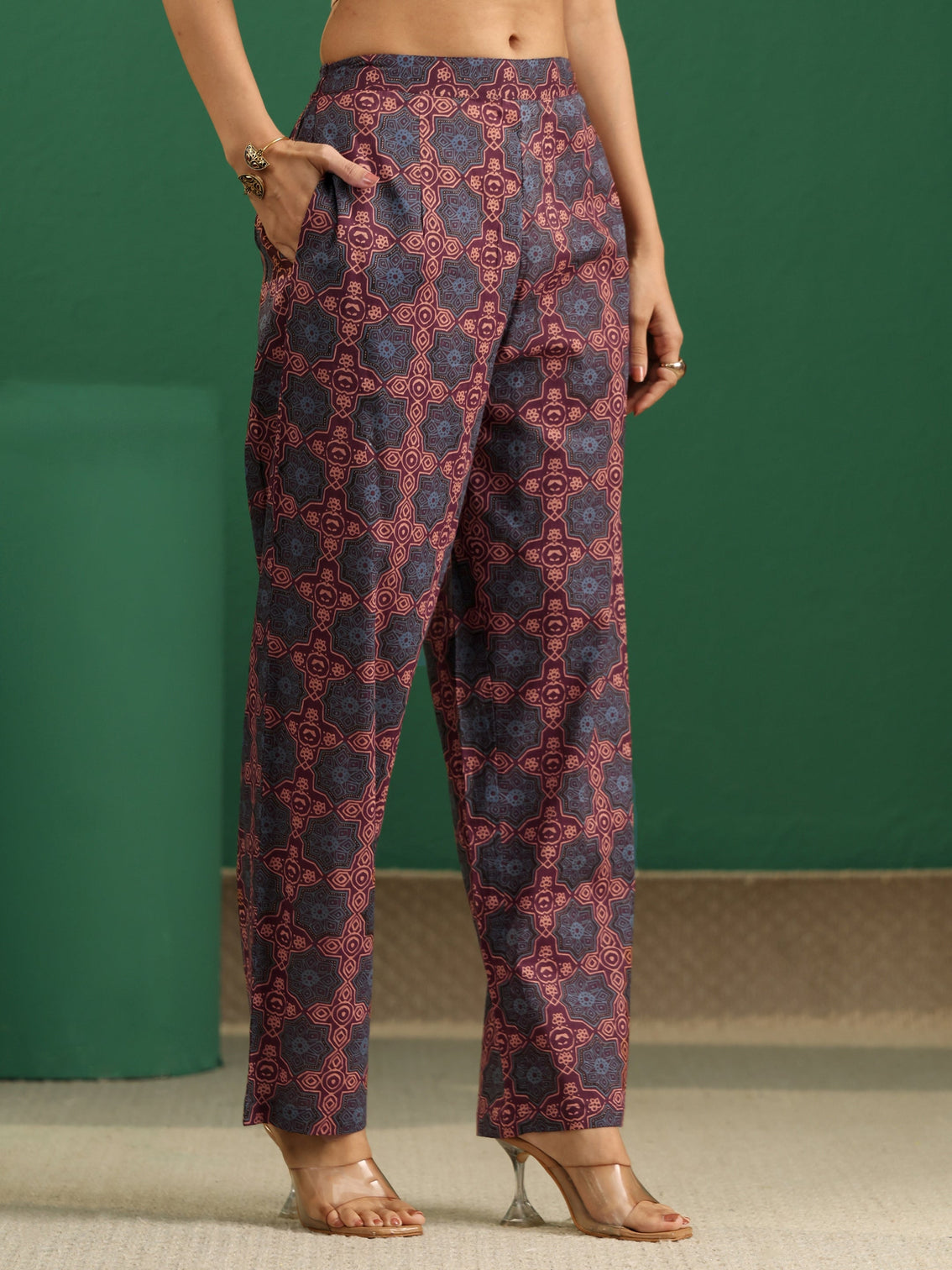 Mameraa Multi Colour Ajrakh Cotton Straight Suit Set