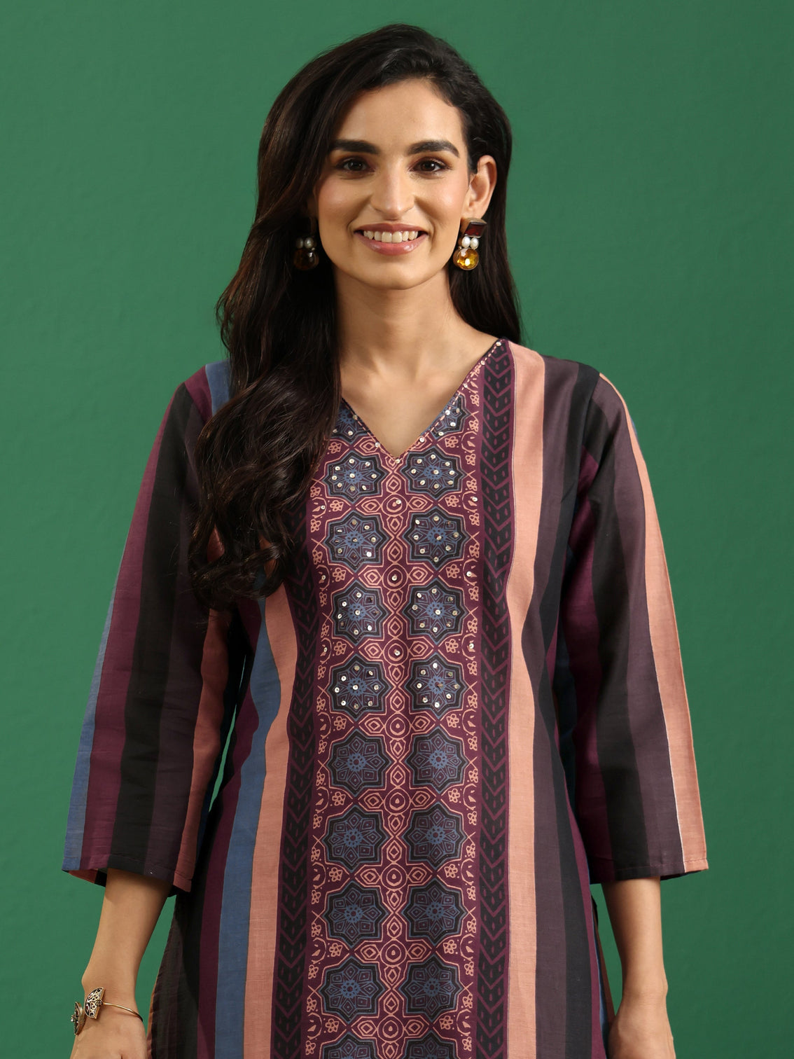 Mameraa Multi Colour Ajrakh Cotton Straight Suit Set