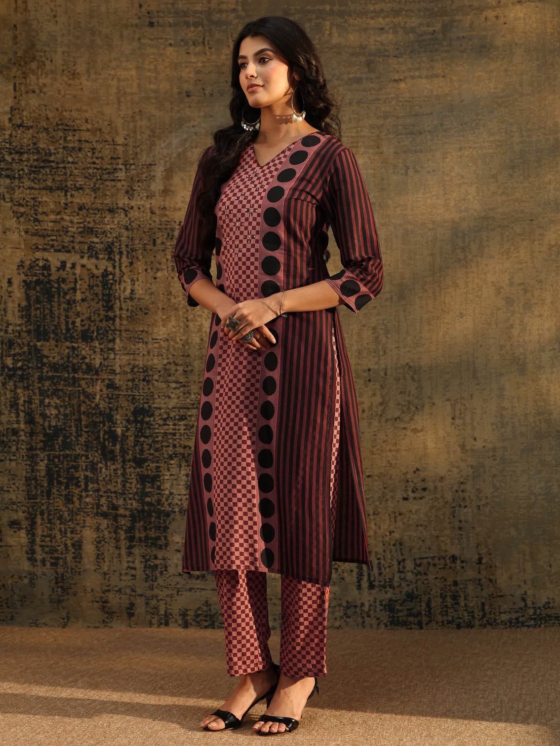 Mameraa Brown Ajrakh Printed Cotton Straight Suit Set
