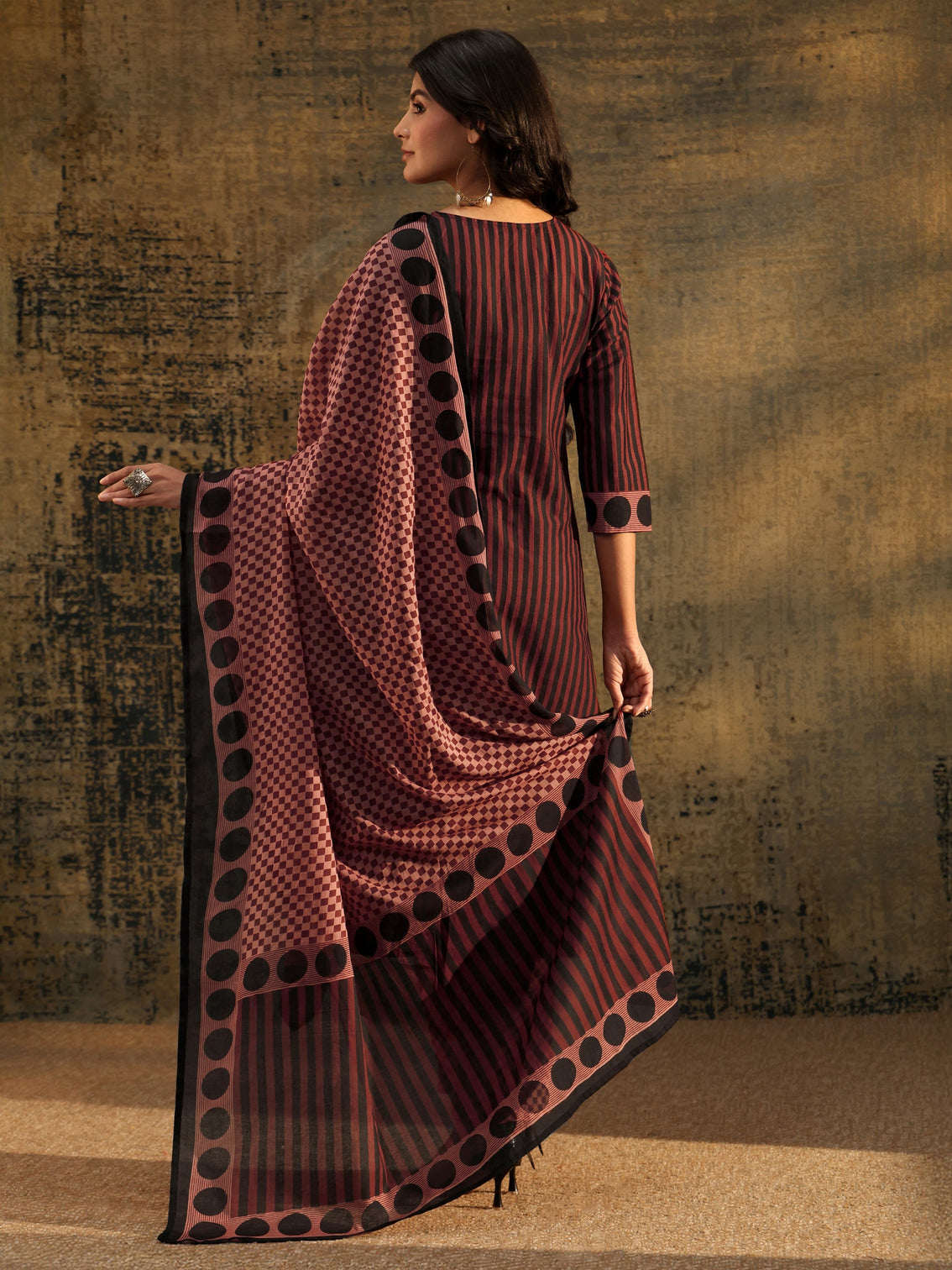 Mameraa Brown Ajrakh Printed Cotton Straight Suit Set
