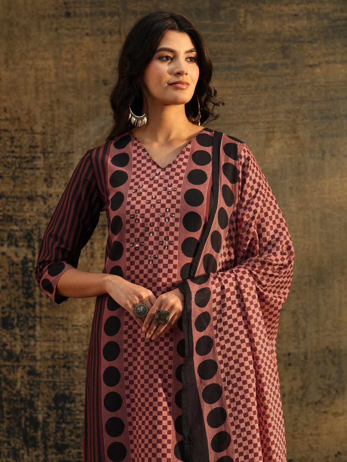 Mameraa Brown Ajrakh Printed Cotton Straight Suit Set