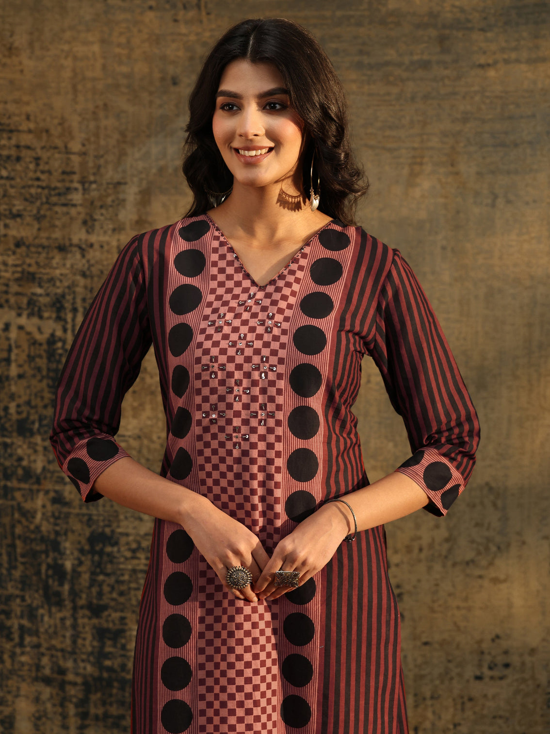 Mameraa Brown Ajrakh Printed Cotton Straight Suit Set