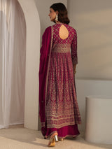 Libas Art Red Embellished Georgette Anarkali Suit Set With Dupatta
