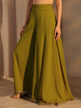Libas Art Green Embroidered Georgette A-Line Suits Set With Dupatta