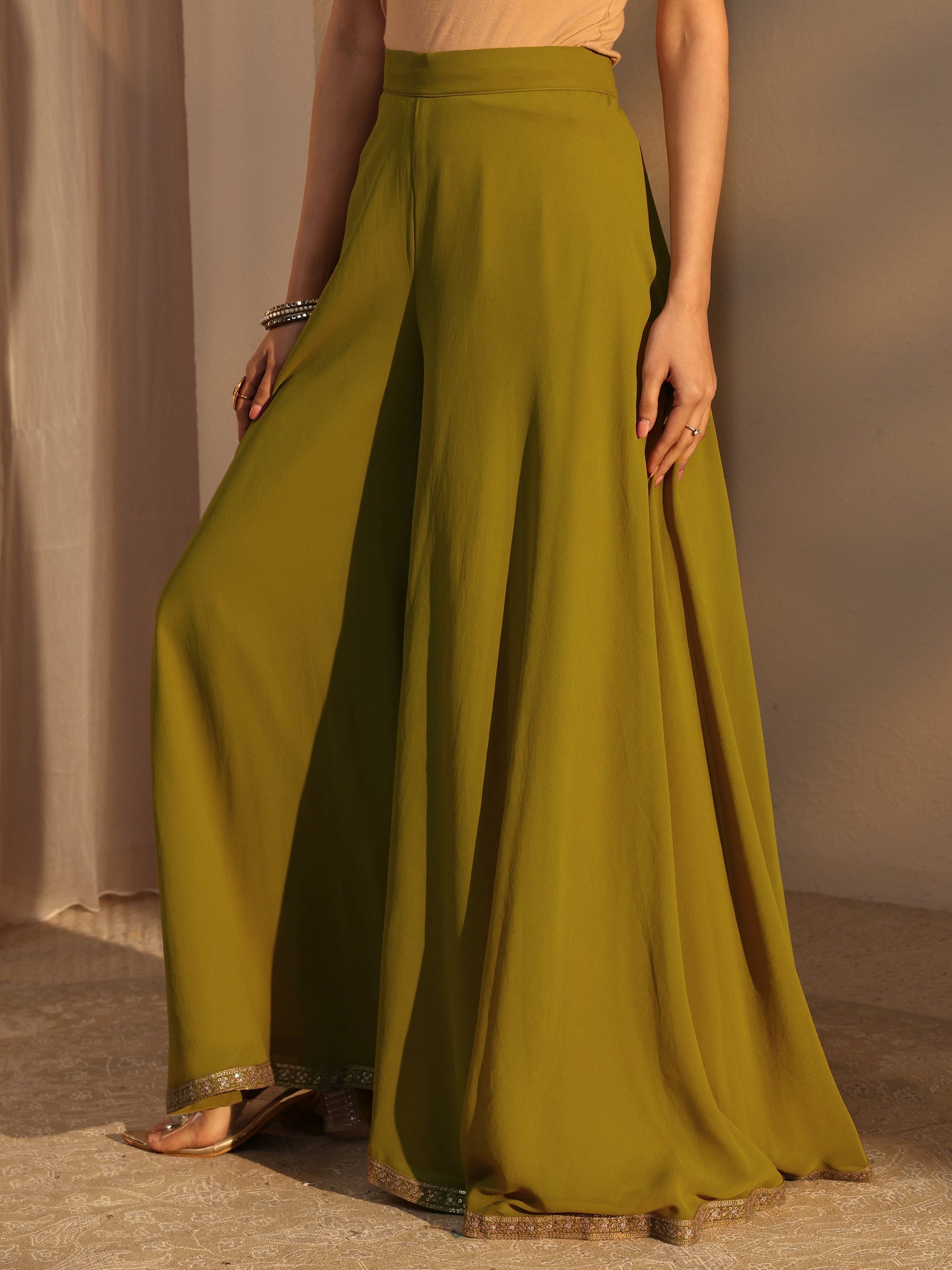 Libas Art Green Embroidered Georgette A-Line Suits Set With Dupatta