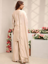 Libas Beige Embellished Chinon Straight Suit Set With Dupatta