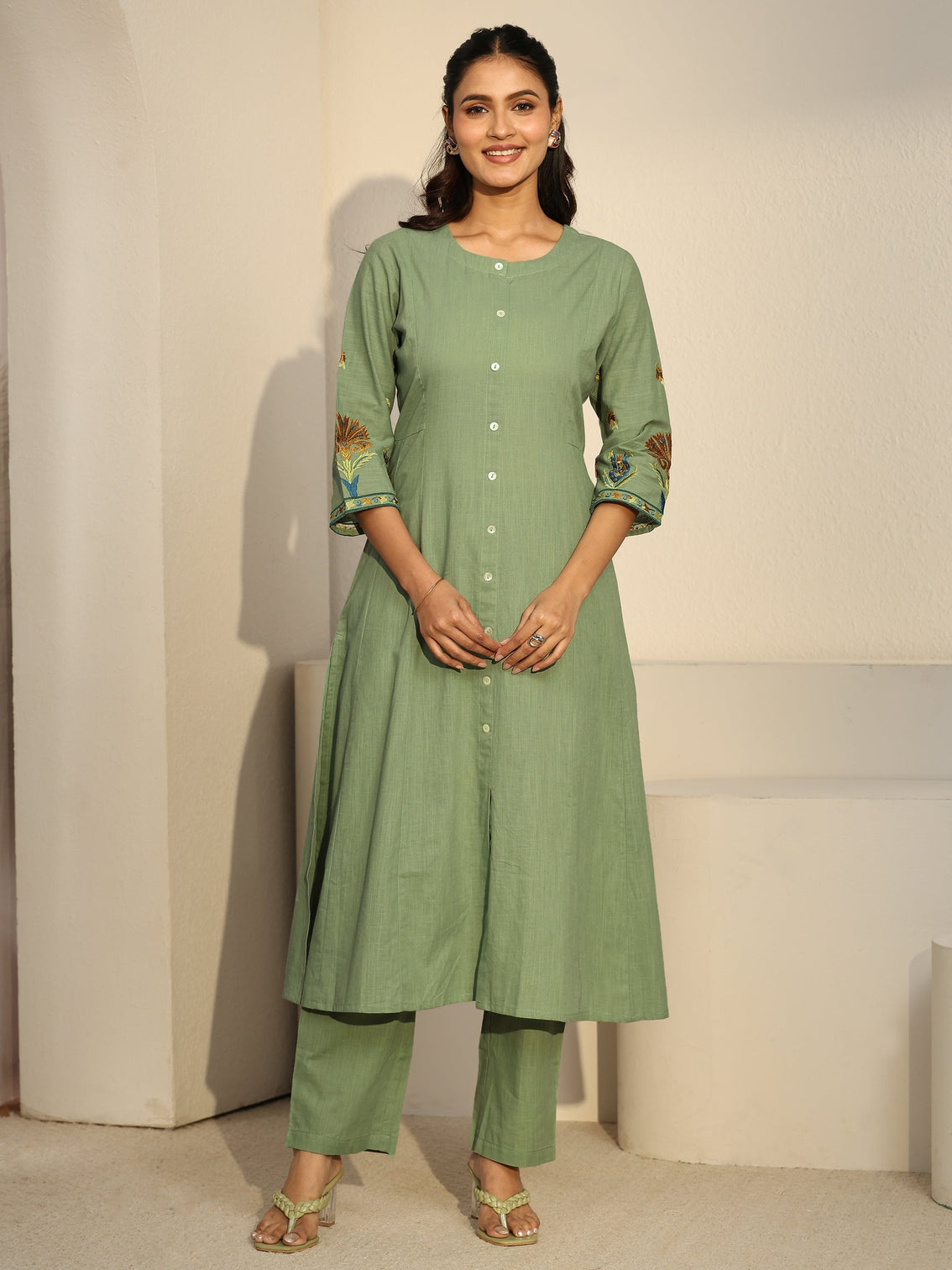 Mameraa Pista Green Cotton Co-Ord Set