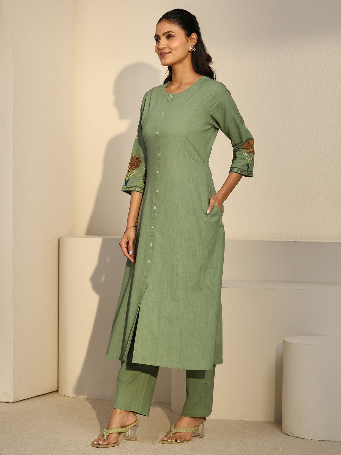 Mameraa Pista Green Cotton Co-Ord Set