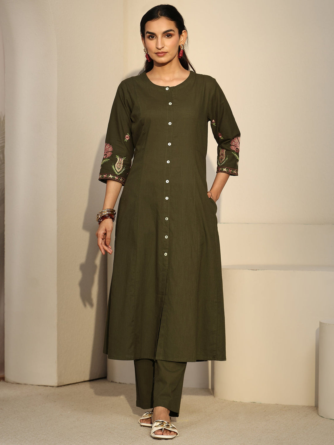 Mameraa Olive Green Cotton Co-Ord Set