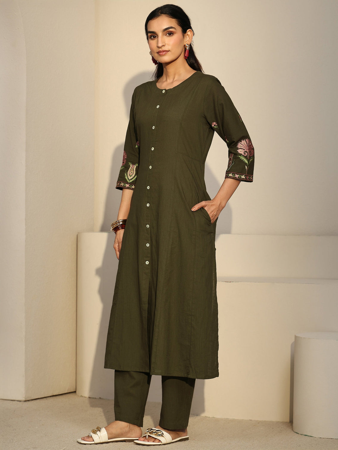 Mameraa Olive Green Cotton Co-Ord Set