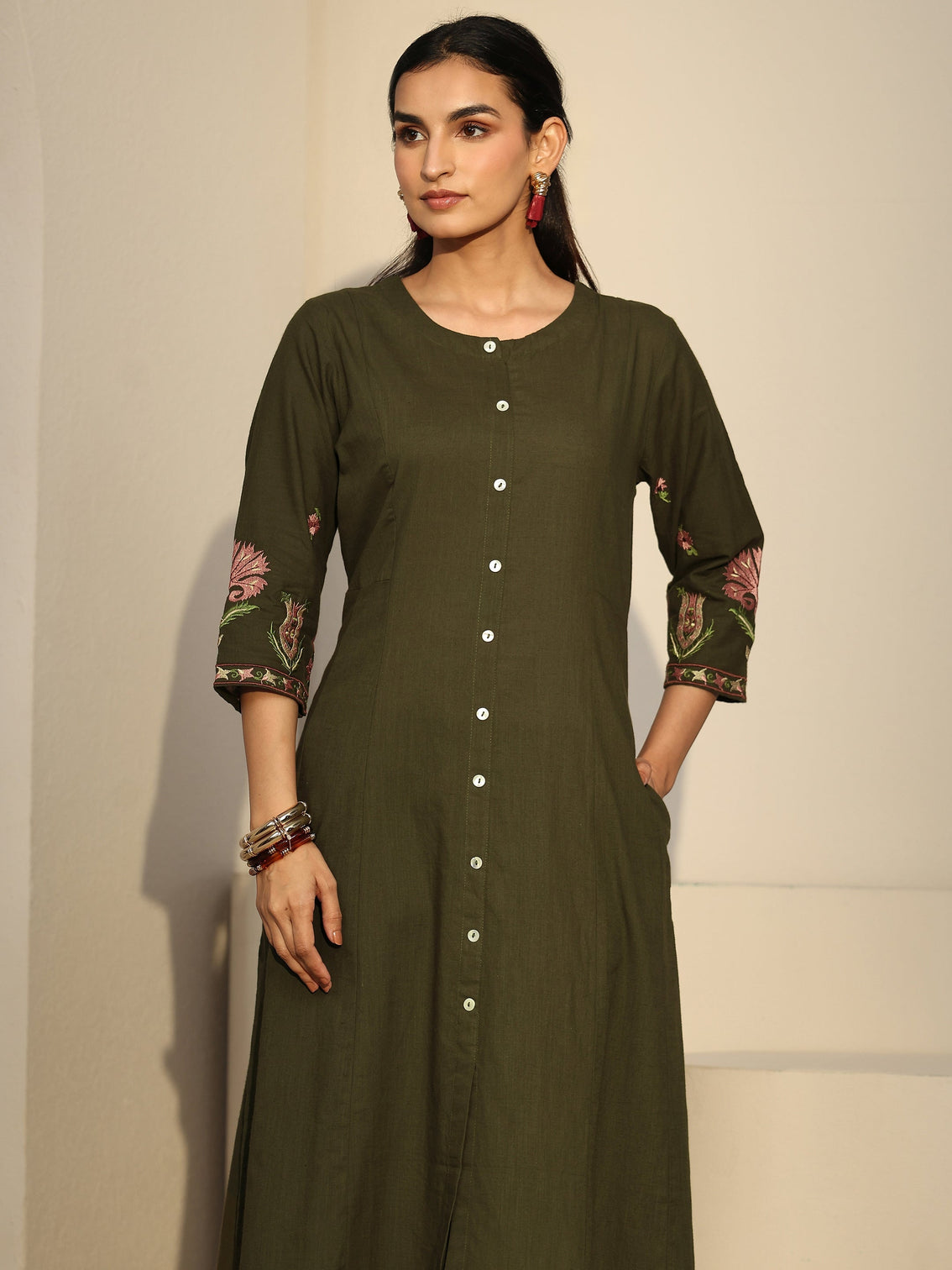 Mameraa Olive Green Cotton Co-Ord Set