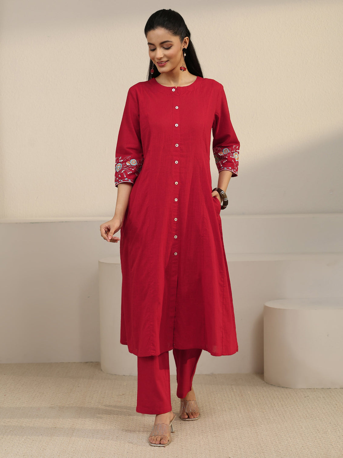 Mameraa Red Cotton Co-Ord Set