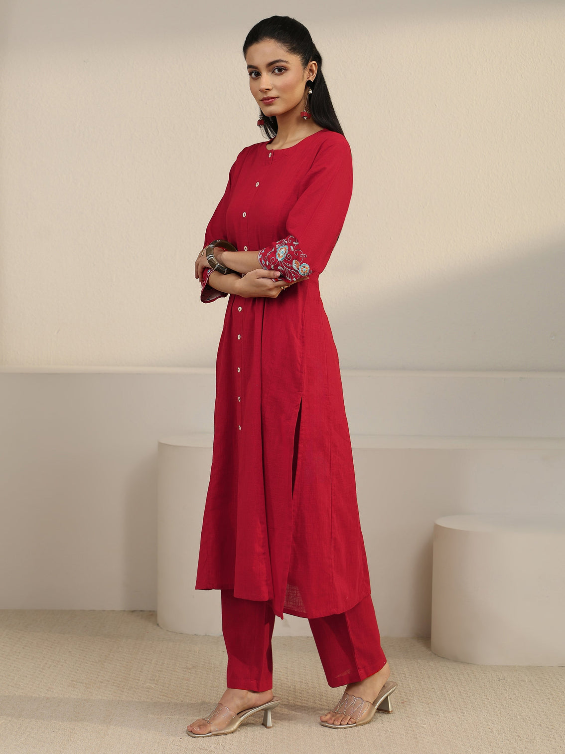 Mameraa Red Cotton Co-Ord Set