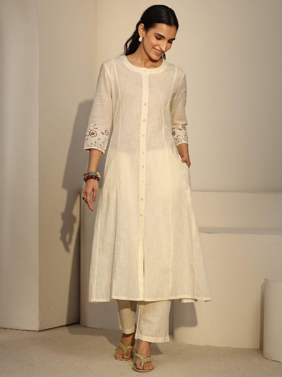 Mameraa Cream Cotton Co-Ord Set