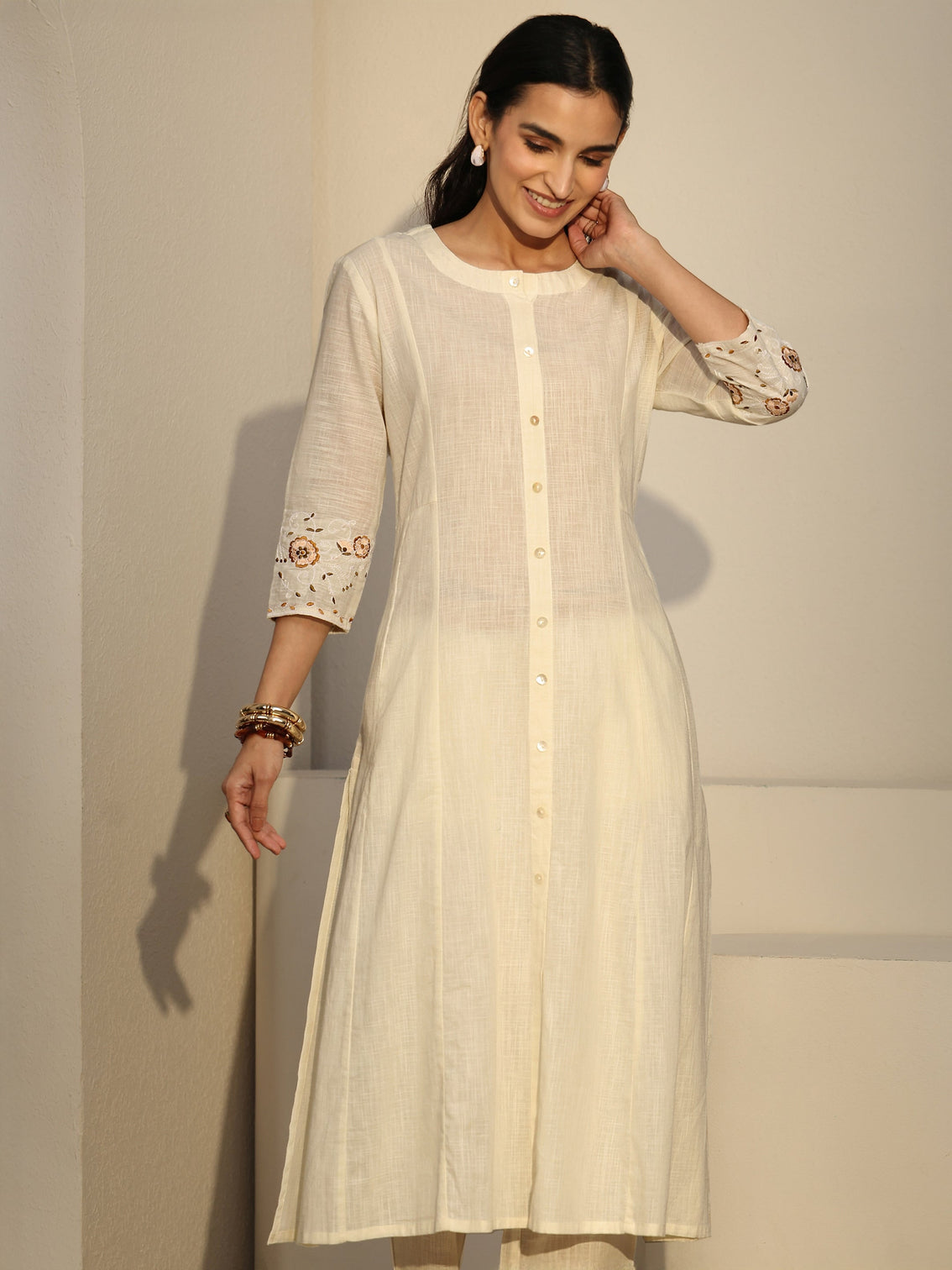 Mameraa Cream Cotton Co-Ord Set
