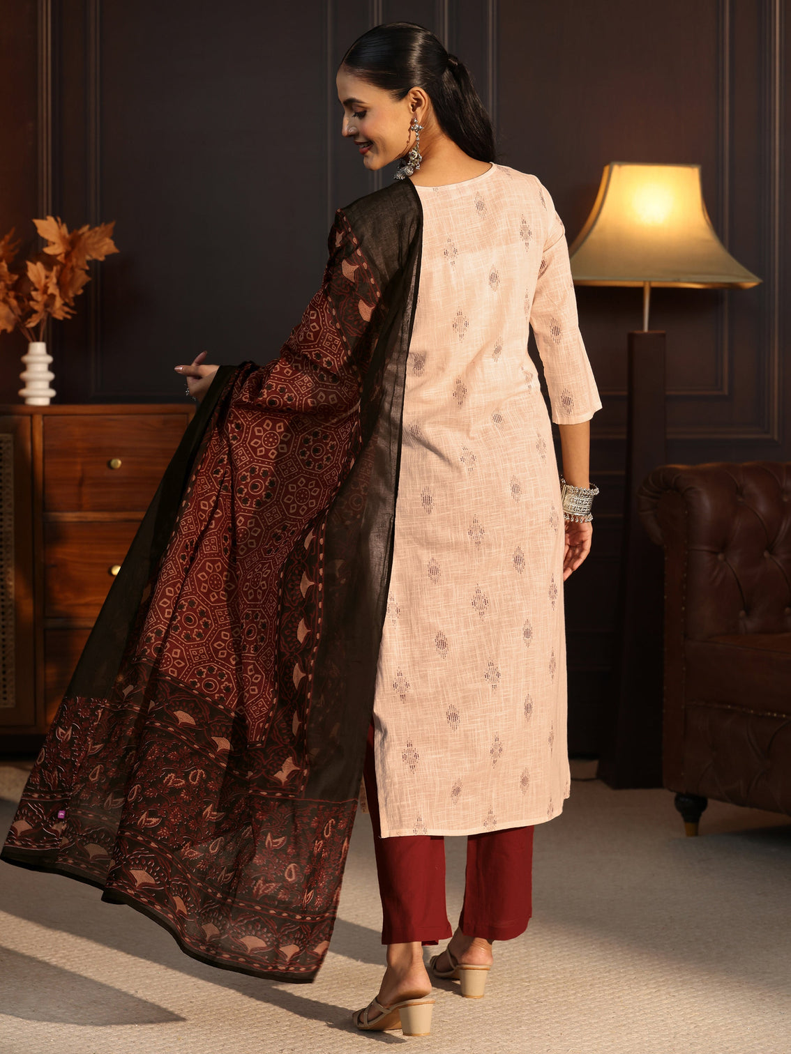 Mameraa Off White Embroidered Cotton Blend Straight Suit Set