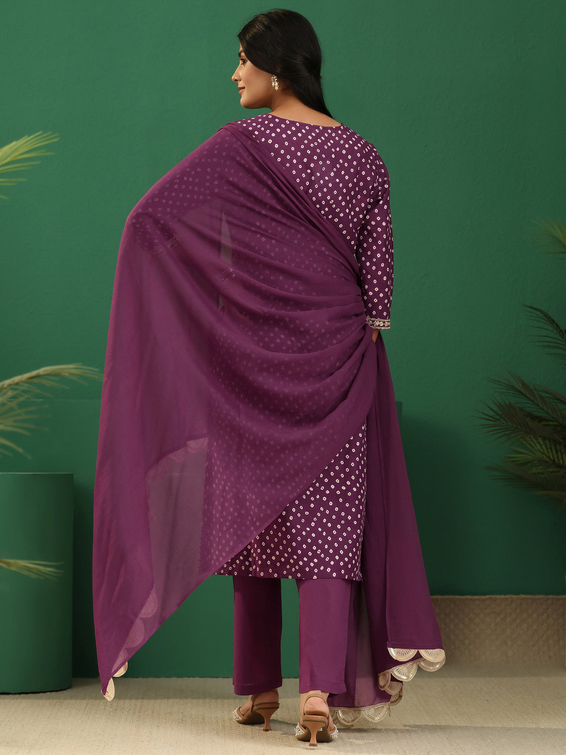 Mameraa Burgundy Bandhani Cotton Straight Suit Set