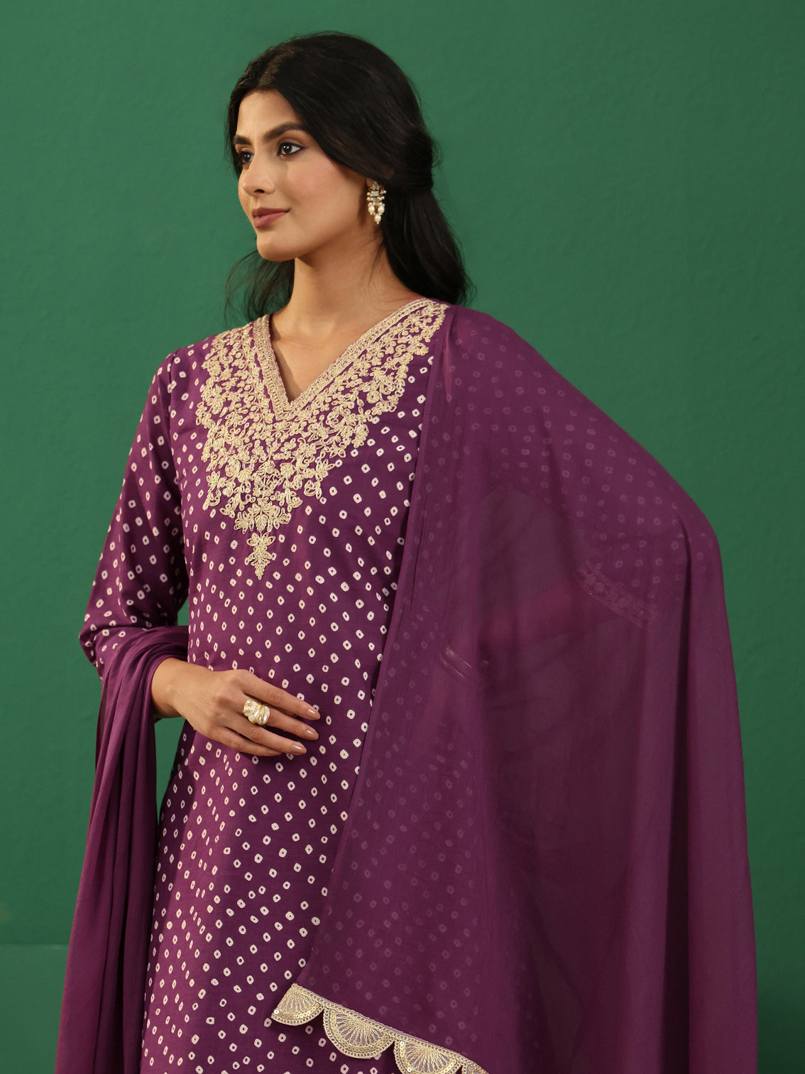 Mameraa Burgundy Bandhani Cotton Straight Suit Set