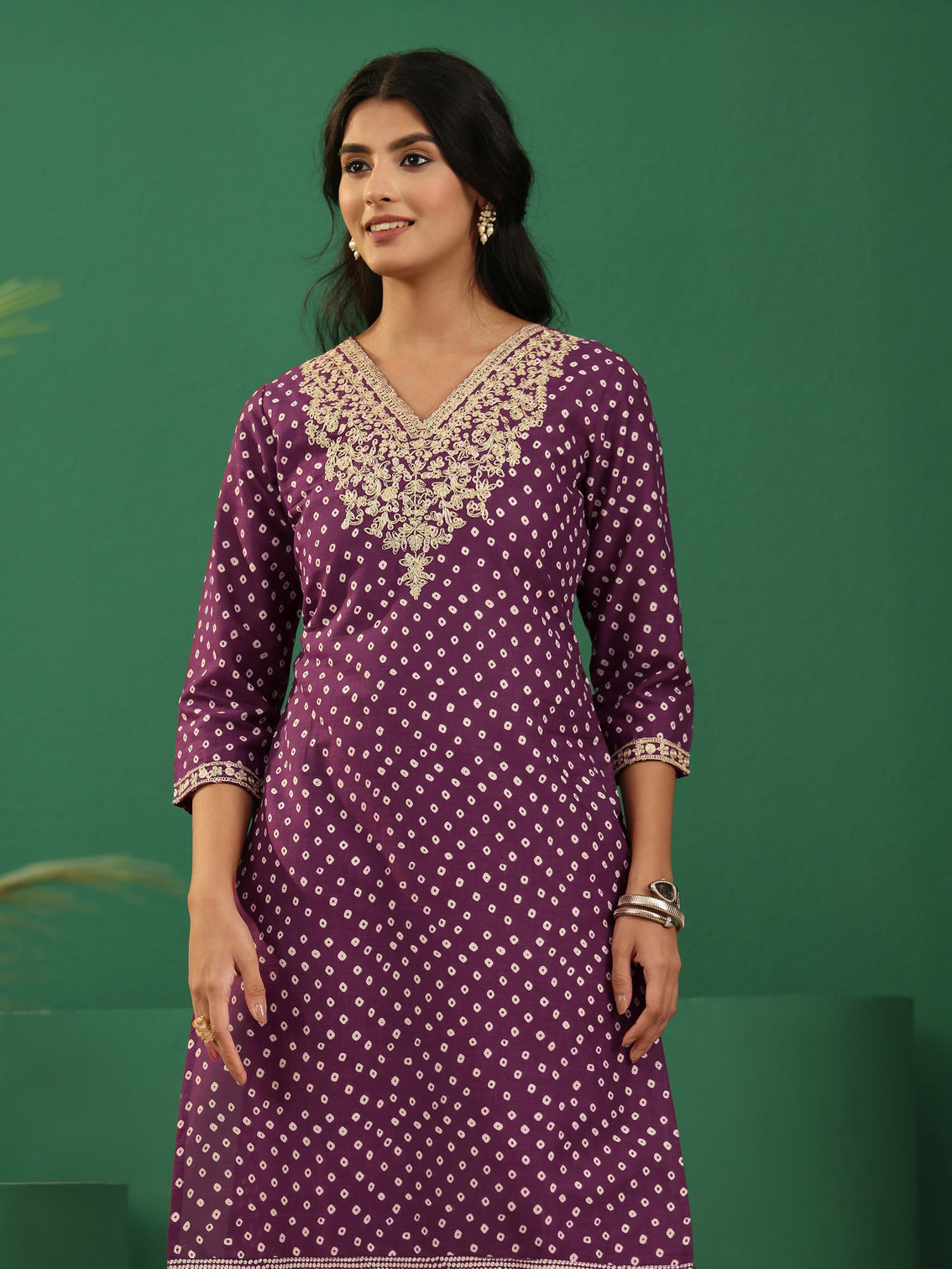 Mameraa Burgundy Bandhani Cotton Straight Suit Set