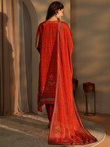 Libas Orange Ethnic Motifs Printed Silk Crepe Straight Suit Set With Dupatta
