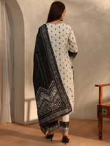 Libas Off White Floral Woven Design Cotton Blend Straight Suit Set With Dupatta