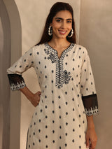 Libas Off White Floral Woven Design Cotton Blend Straight Suit Set With Dupatta