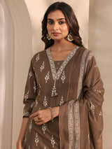 Libas Brown Printed Cotton Suit Set With Dupatta