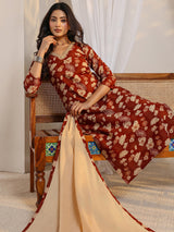 Libas Rust Floral Printed Cotton Straight Suit Set With Dupatta