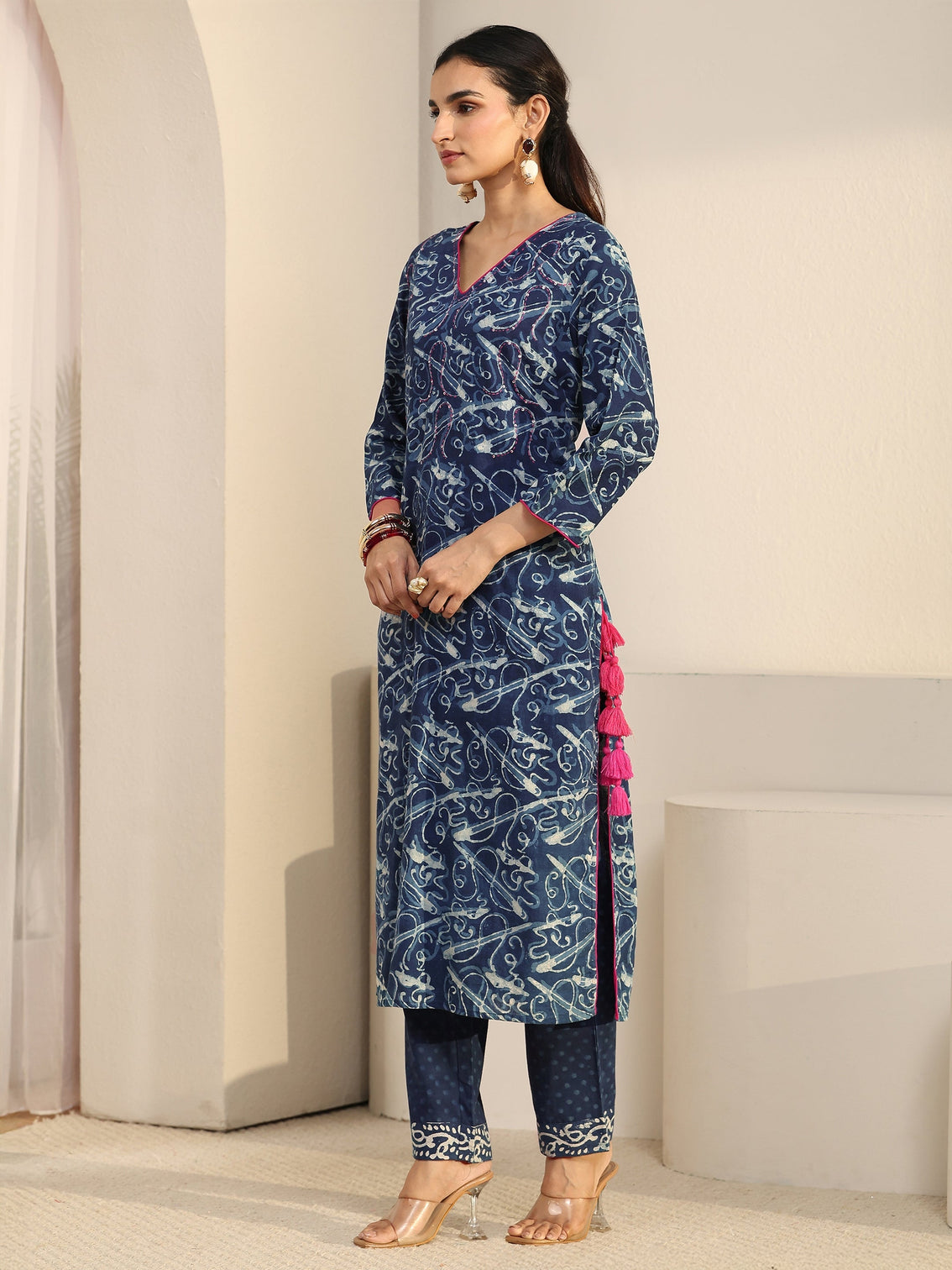 Mameraa Blue Abstract Printed Cotton Straight Suit Set