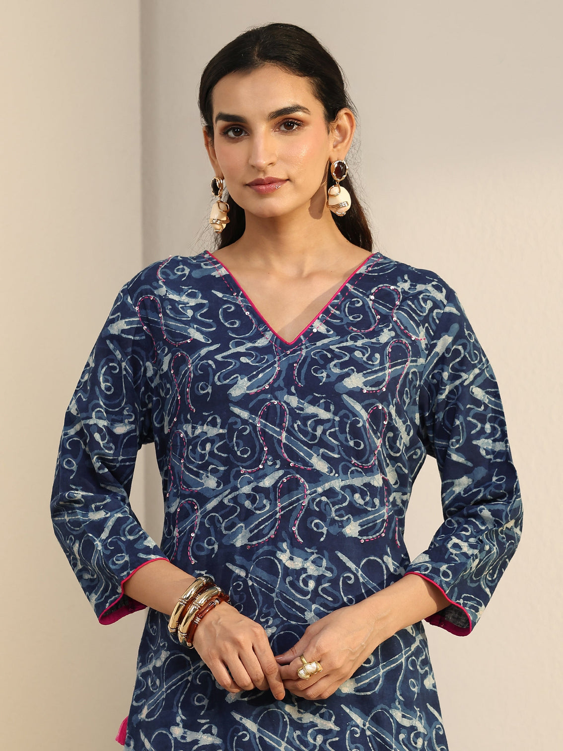 Mameraa Blue Abstract Printed Cotton Straight Suit Set