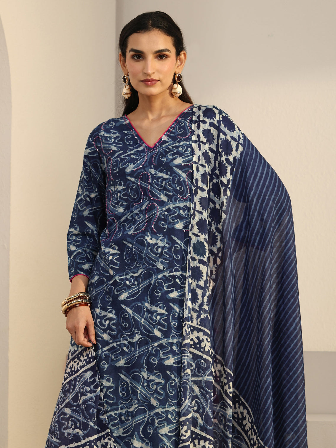 Mameraa Blue Abstract Printed Cotton Straight Suit Set