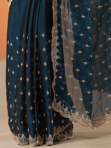 Libas Teal Embroidered Organza Saree With Unstitched Blouse Piece
