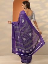 Libas Purple Printed Silk Blend Saree With Unstitched Blouse Piece