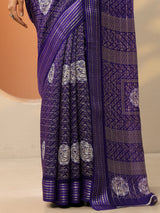 Libas Purple Printed Silk Blend Saree With Unstitched Blouse Piece