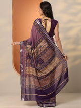 Libas Mauve Printed Silk Blend Saree With Unstitched Blouse Piece